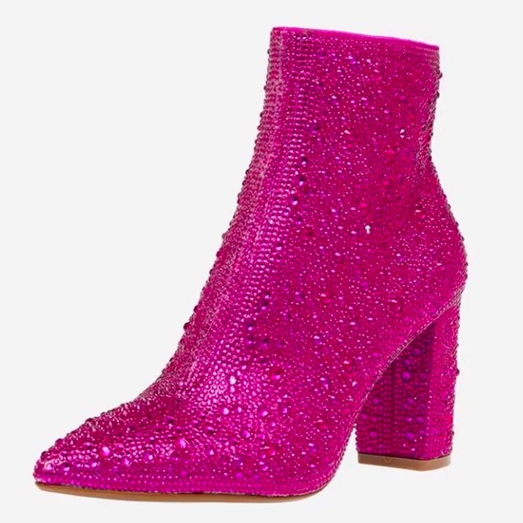 C’mon Barbie Let’s Go Party! New Fucshia Rhinestone Embellished Boots Booties - Picture 3 of 6